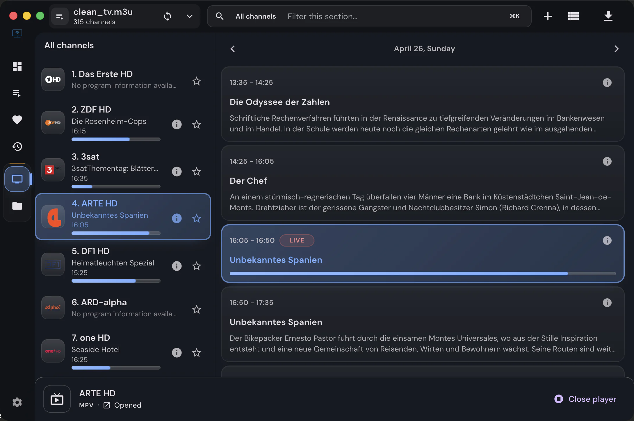 Playback settings with MPV selected as the external player